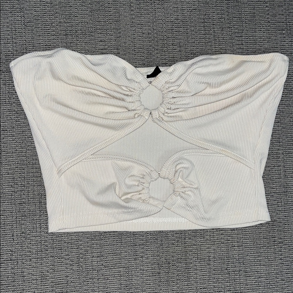 SHEIN White Ruched Cutout Top
